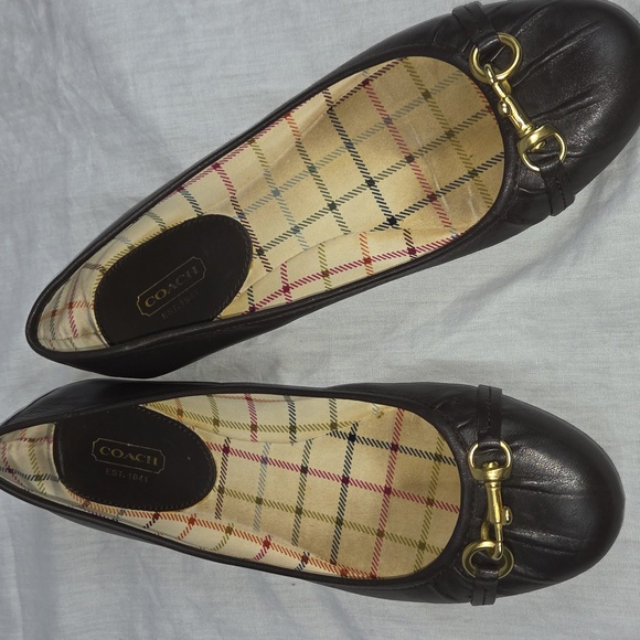 Coach Dark BROWN, Chestnut Flats with Gold Hardware and Plaid Lining 8 8B - Picture 12 of 14